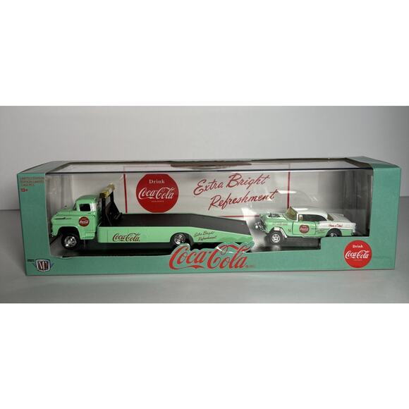 M2 Machines Auto Hauler TW11 COCA COLA 1958 CHEVY SPARTAN & 1955 BEL AIR GASSER - Picture 1 of 9